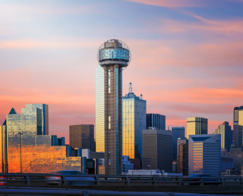 Dallas skyline at sunset with Reunion Tower — financial planning checklist for turning 65 in Dallas