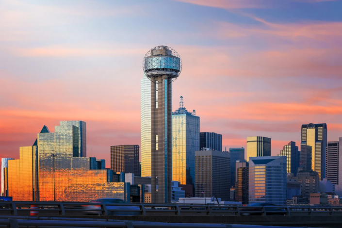 Dallas skyline at sunset with Reunion Tower — financial planning checklist for turning 65 in Dallas